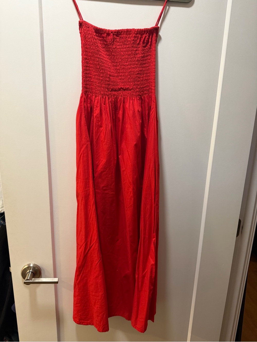Faithfull the Brand Red Smocked Midi Dress